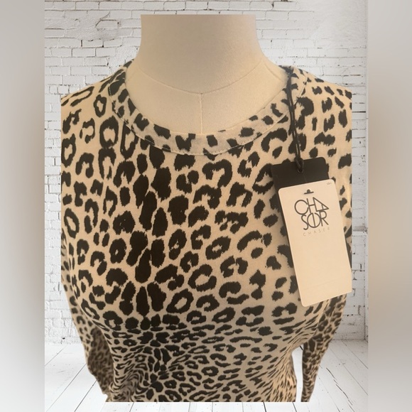 Chaser Leopard Print Top Medium NWT | Black & Cream + Soft Stretch | Boutique - Picture 2 of 3